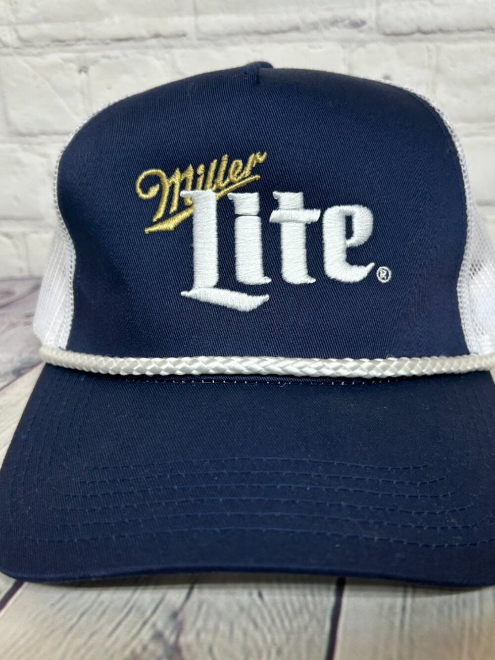 Miller Lite Beer Trucker Hat Mesh Rope Cap Snapback Navy Blue White Adjustable